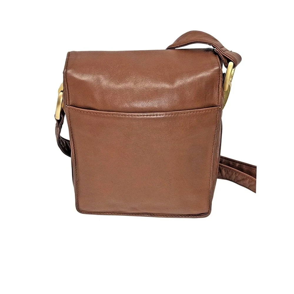 VTG 90s Valerie Stevens Brown Genuine Leather Crossbody Bag Minimalist Purse‎